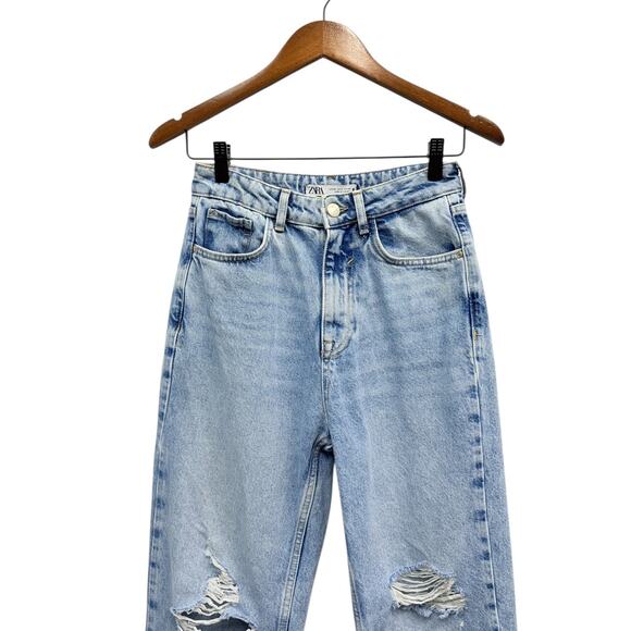 Zara Ripped Mom Fit Jeans High Rise Ankle Length size 2 - Picture 2 of 4